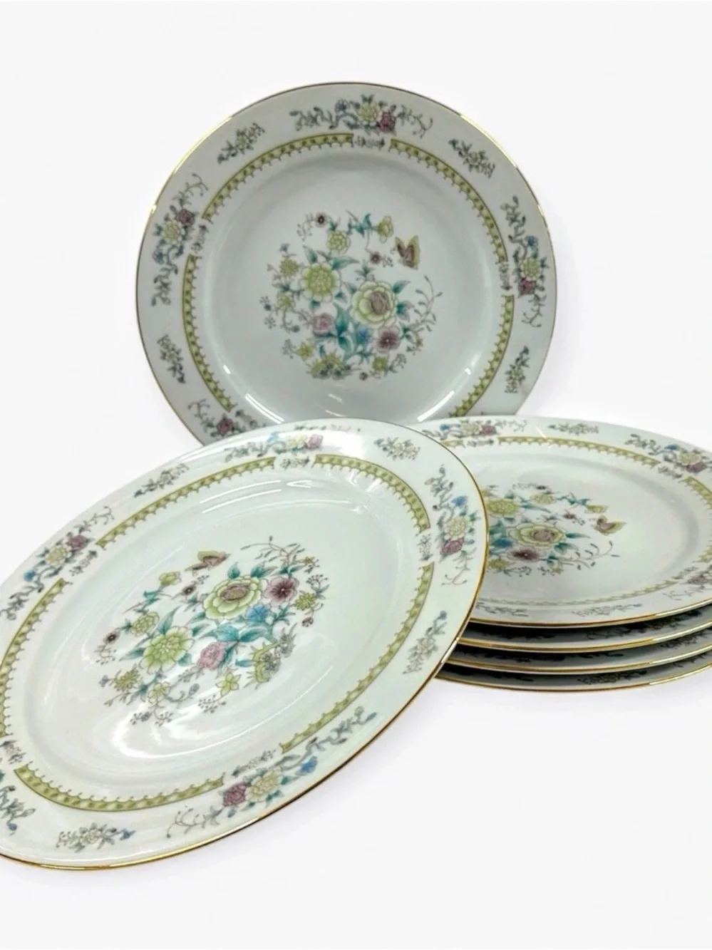 Baum Bros Ming Floral Set of 6 Dinner Plates 10.5” Fine China Gold Trim
